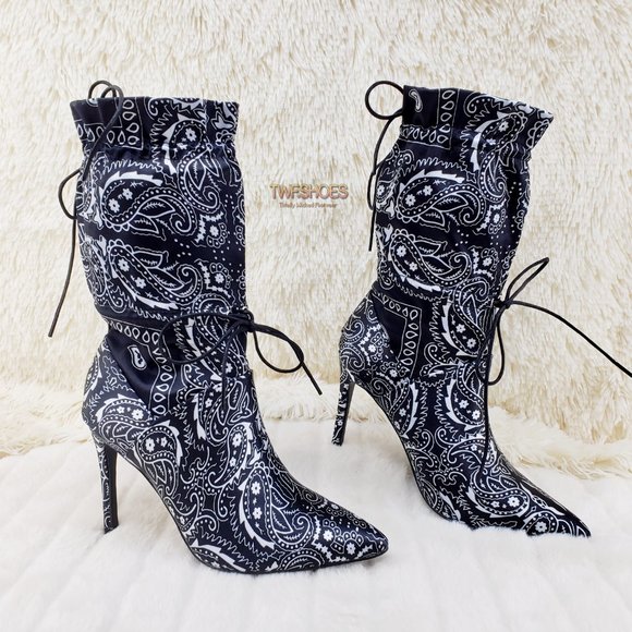 Madness Drawstring 4" Stiletto High Heel Mid Calf Boots - Picture 3 of 12